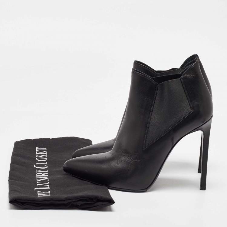 Pre Owned Saint Laurent Black Leather Pointed Toe Ankle Boots Size 37