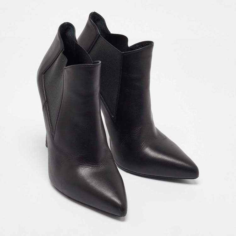 Pre Owned Saint Laurent Black Leather Pointed Toe Ankle Boots Size 37