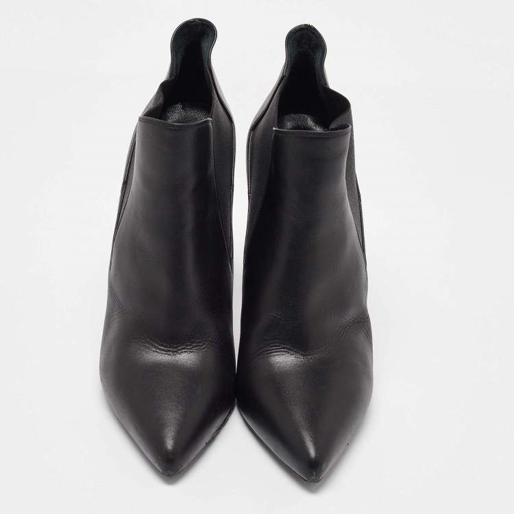 Pre Owned Saint Laurent Black Leather Pointed Toe Ankle Boots Size 37