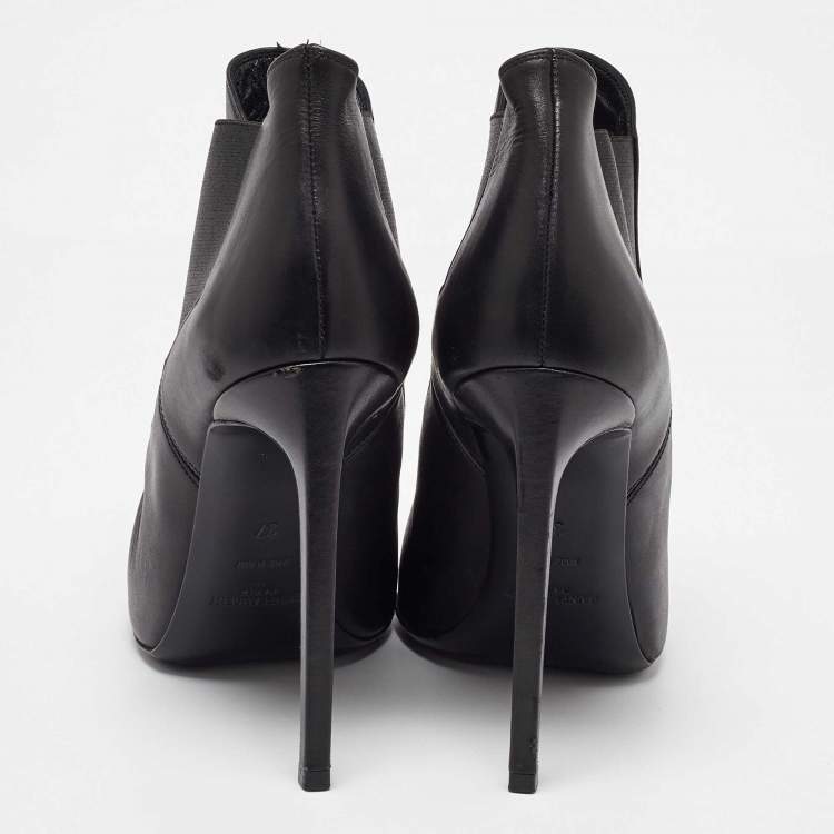 Pre Owned Saint Laurent Black Leather Pointed Toe Ankle Boots Size 37