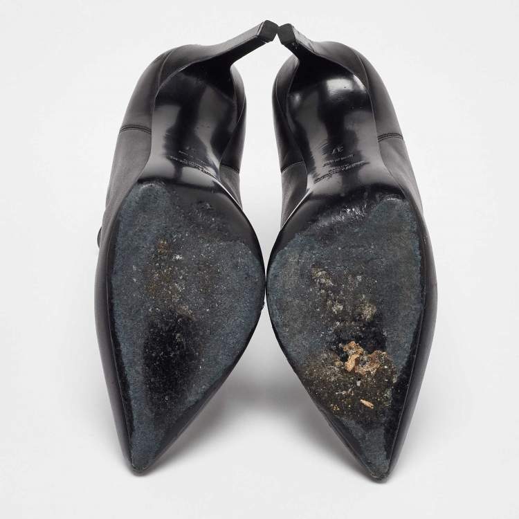 Pre Owned Saint Laurent Black Leather Pointed Toe Ankle Boots Size 37