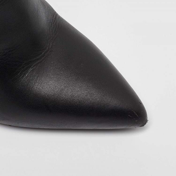 Pre Owned Saint Laurent Black Leather Pointed Toe Ankle Boots Size 37