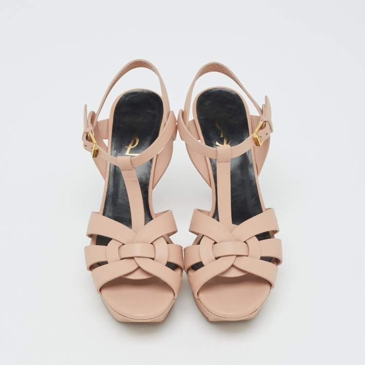 Pre Owned Saint Laurent Light Pink Leather Tribute Sandals Size 37.5