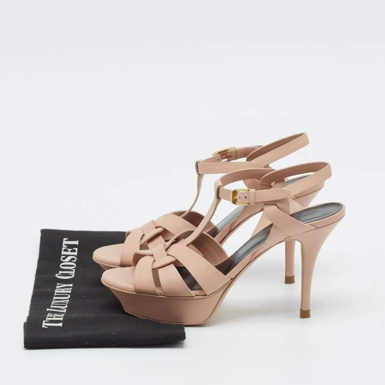 Pre Owned Saint Laurent Light Pink Leather Tribute Sandals Size 37.5
