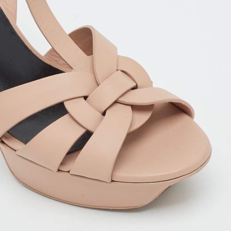 Pre Owned Saint Laurent Light Pink Leather Tribute Sandals Size 37.5