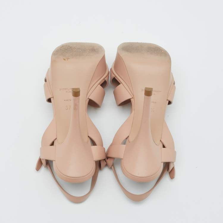 Pre Owned Saint Laurent Light Pink Leather Tribute Sandals Size 37.5