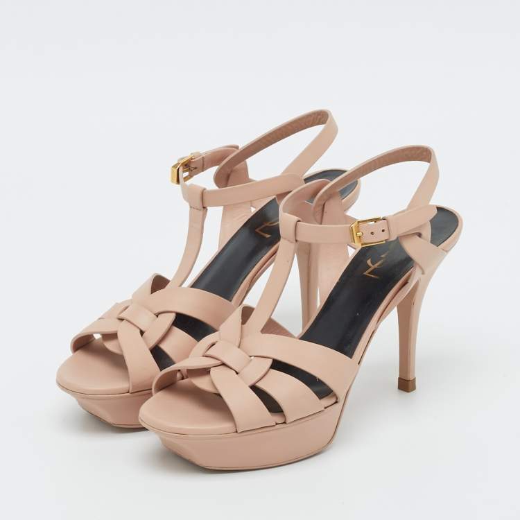 Pre Owned Saint Laurent Light Pink Leather Tribute Sandals Size 37.5