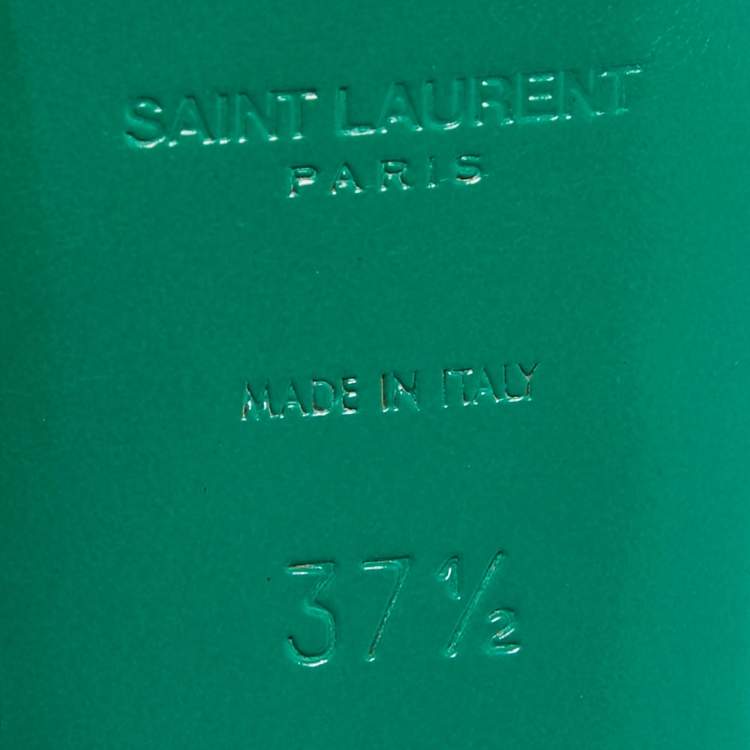 Pre Owned Saint Laurent Green Croc Embossed Leather Tribute Platform Sandals Size 37.5