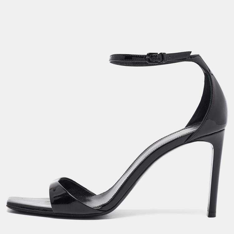 Pre Owned Saint Laurent Black Patent Leather Jane Ankle Strap Sandals Size 38.5