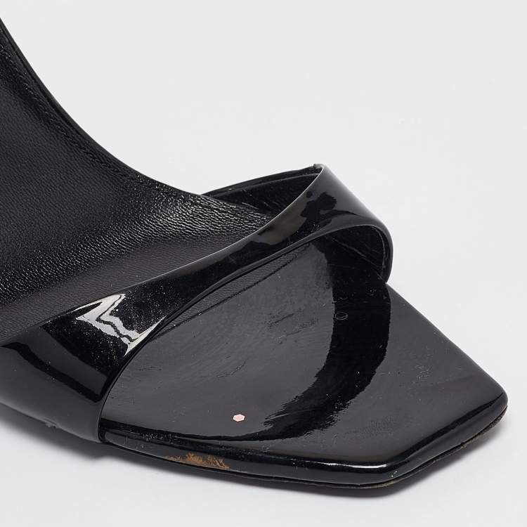 Pre Owned Saint Laurent Black Patent Leather Jane Ankle Strap Sandals Size 38.5