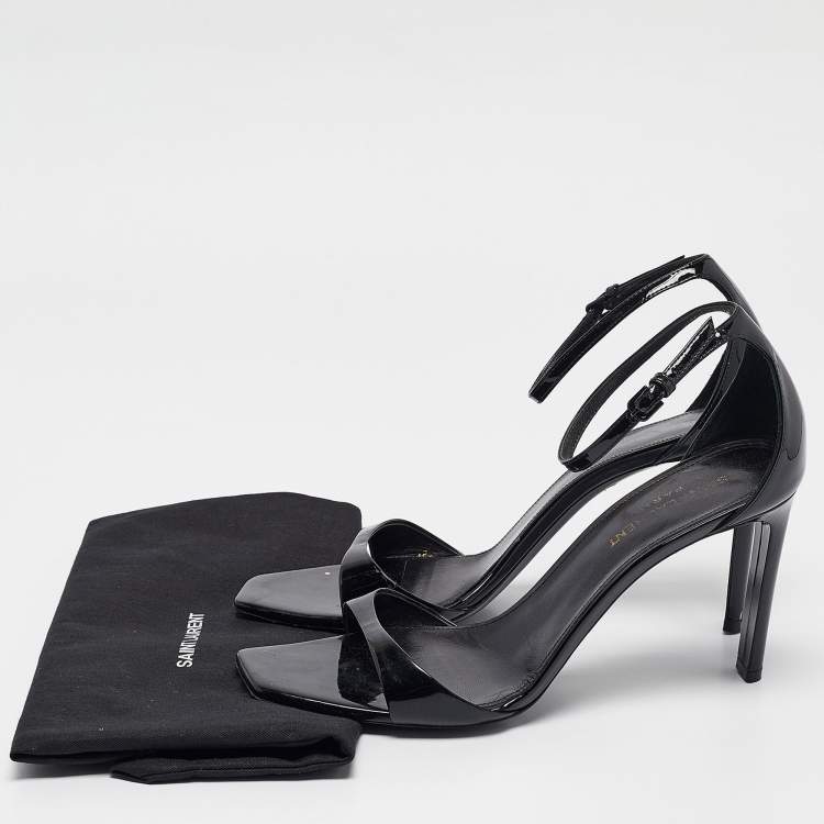 Pre Owned Saint Laurent Black Patent Leather Jane Ankle Strap Sandals Size 38.5