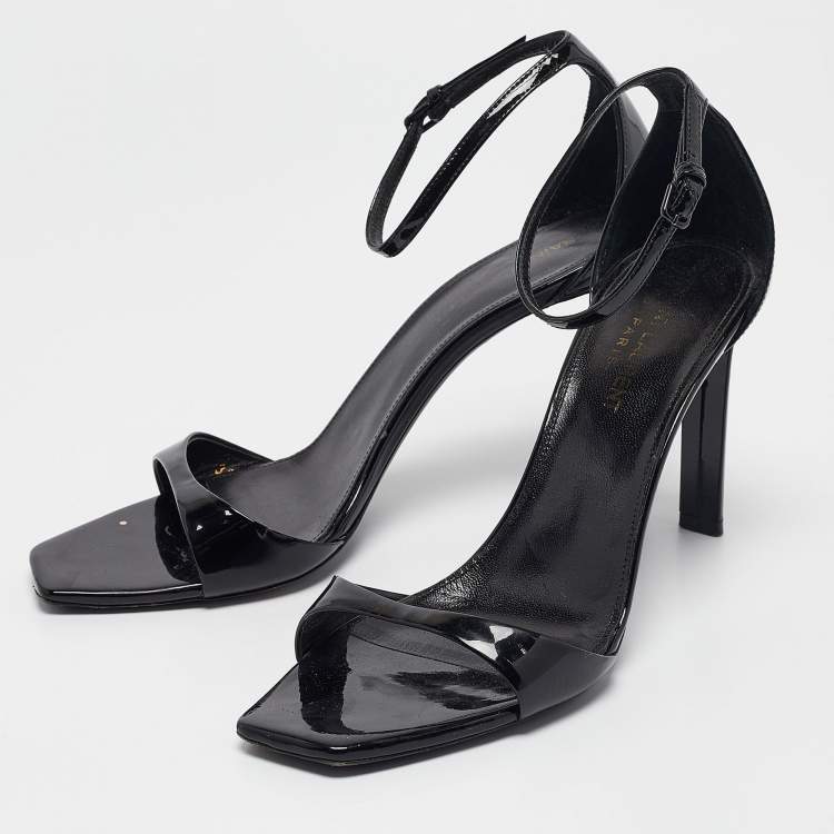 Pre Owned Saint Laurent Black Patent Leather Jane Ankle Strap Sandals Size 38.5