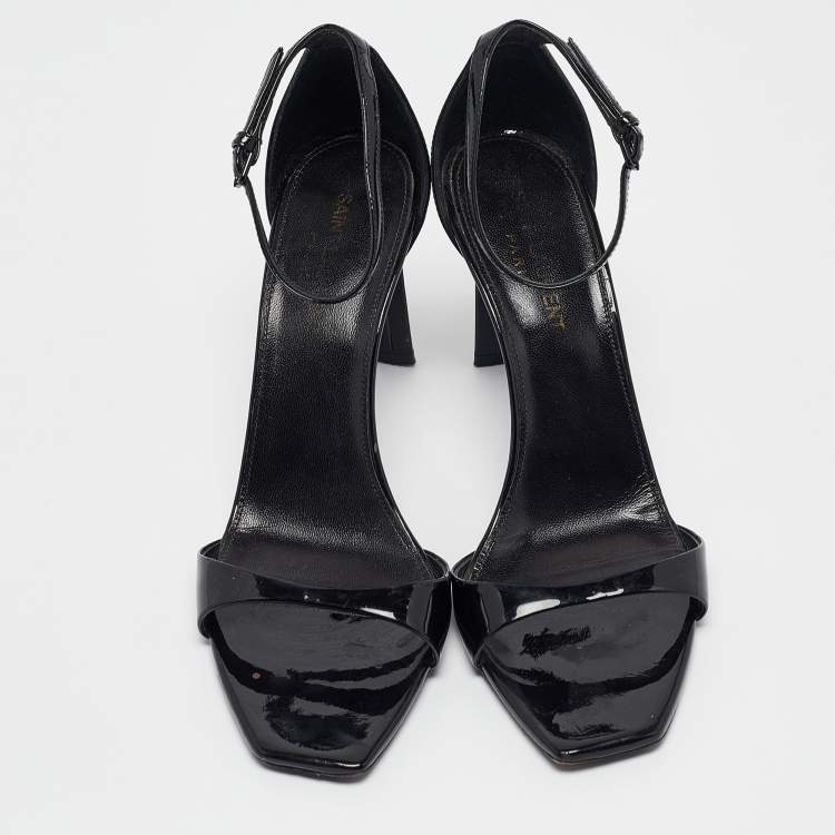 Pre Owned Saint Laurent Black Patent Leather Jane Ankle Strap Sandals Size 38.5