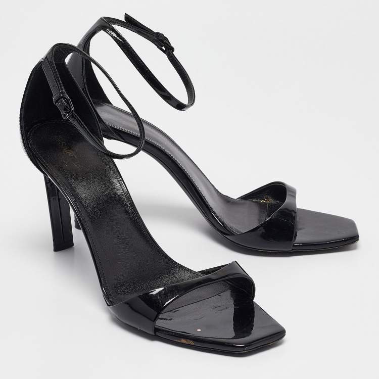 Pre Owned Saint Laurent Black Patent Leather Jane Ankle Strap Sandals Size 38.5