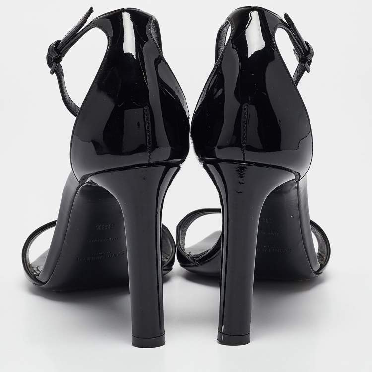 Pre Owned Saint Laurent Black Patent Leather Jane Ankle Strap Sandals Size 38.5