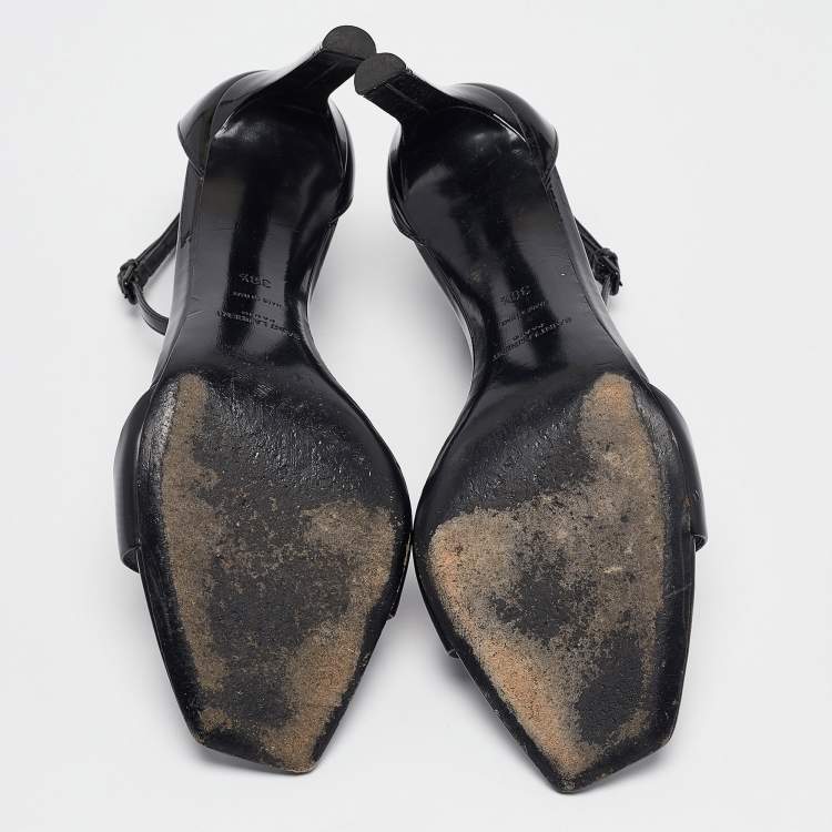 Pre Owned Saint Laurent Black Patent Leather Jane Ankle Strap Sandals Size 38.5