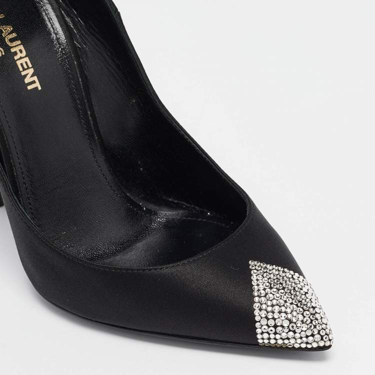 Pre Owned Saint Laurent Black Satin Tower Pumps Size 37