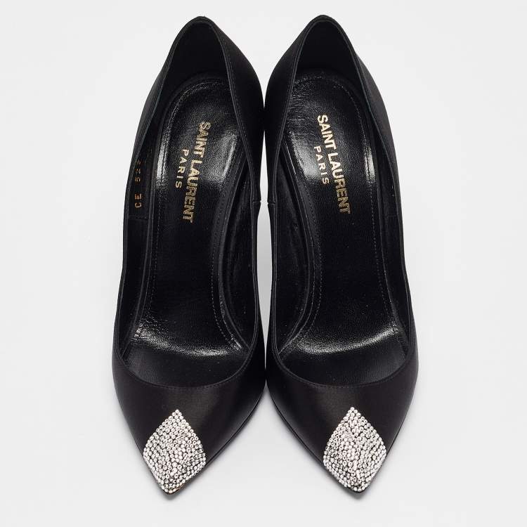 Pre Owned Saint Laurent Black Satin Tower Pumps Size 37
