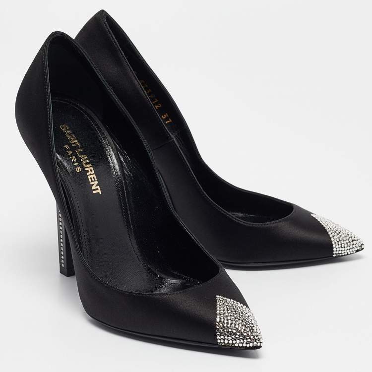 Pre Owned Saint Laurent Black Satin Tower Pumps Size 37