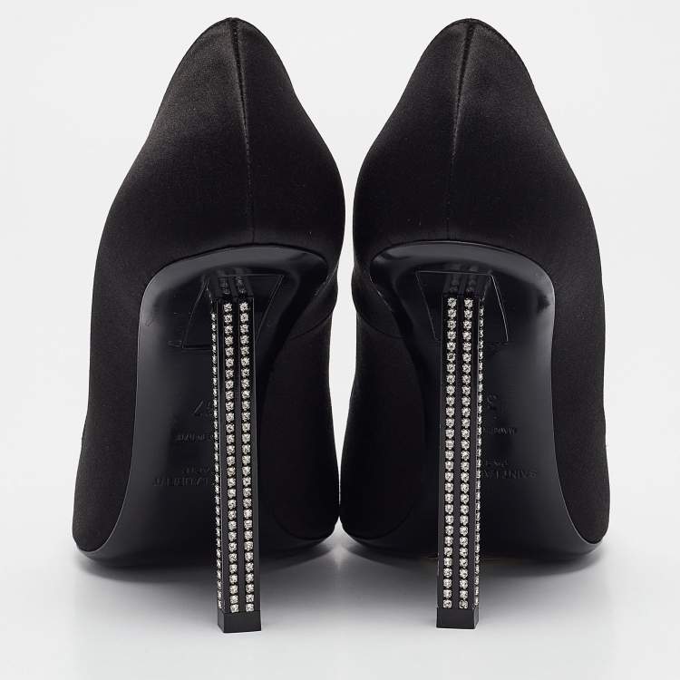 Pre Owned Saint Laurent Black Satin Tower Pumps Size 37
