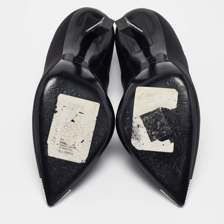 Pre Owned Saint Laurent Black Satin Tower Pumps Size 37
