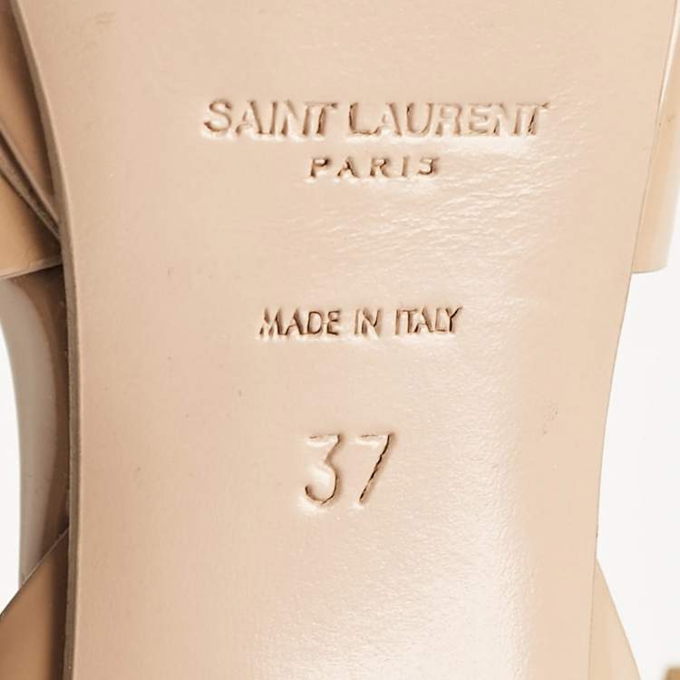 Pre Owned Saint Laurent Beige Patent Leather Tribute Platform Sandals Size 37