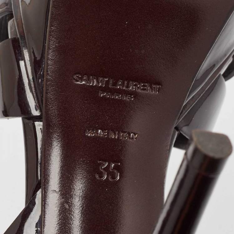 Pre Owned Saint Laurent Dark Brown Patent Leather Tribute Platform Sandals Size 35