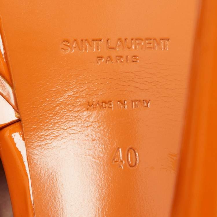Pre Owned Saint Laurent Orange Patent Leather Tribute Platform Sandals Size 40