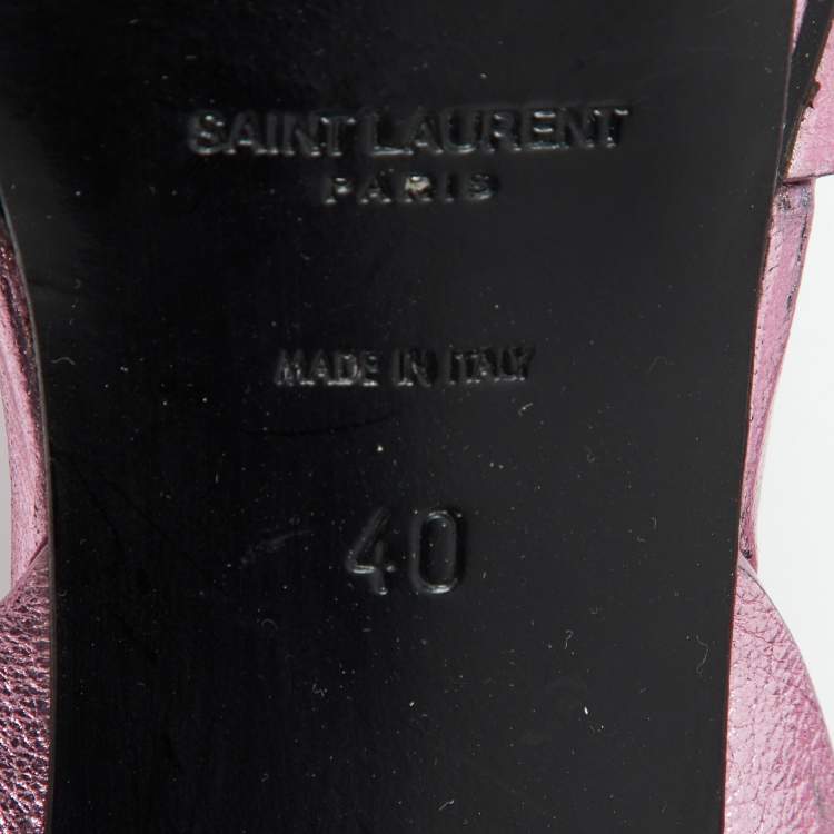 Pre Owned Saint Laurent Metallic Pink Leather Tribute Platform Sandals Size 40