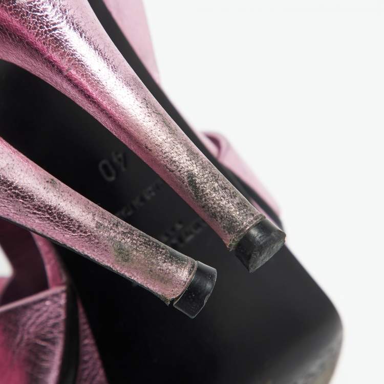 Pre Owned Saint Laurent Metallic Pink Leather Tribute Platform Sandals Size 40