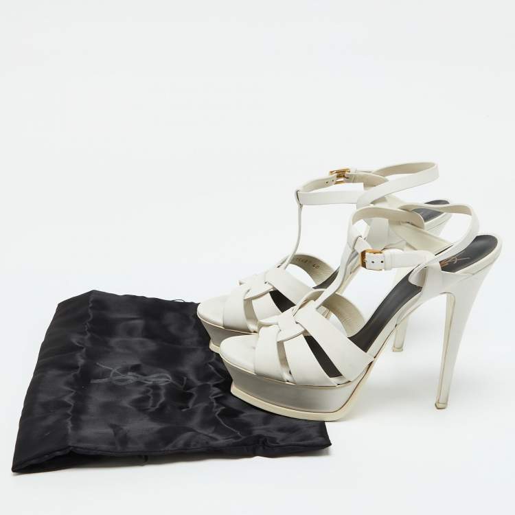 Pre Owned Saint Laurent White Leather Tribute Platform Sandals Size 40