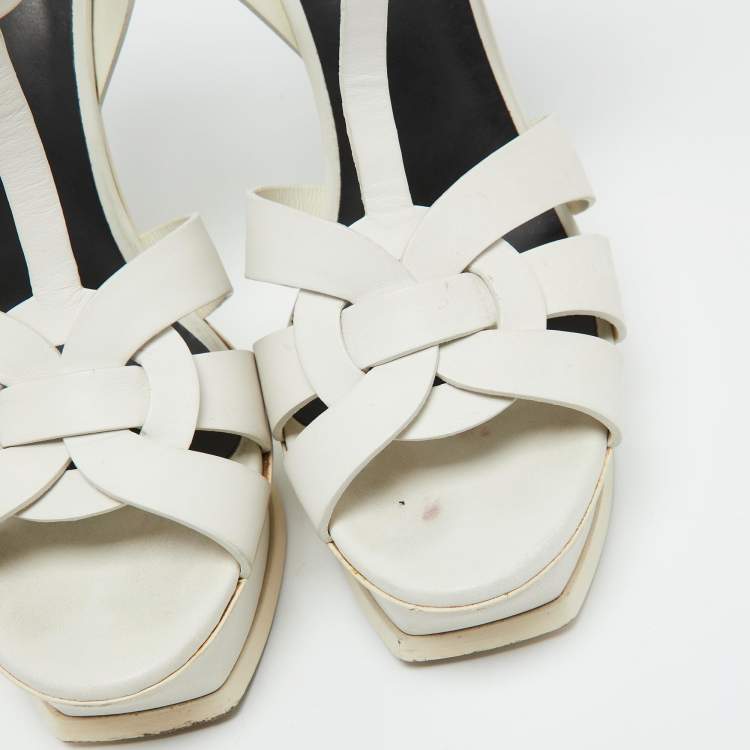 Pre Owned Saint Laurent White Leather Tribute Platform Sandals Size 40
