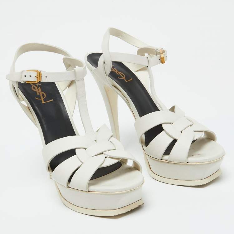 Pre Owned Saint Laurent White Leather Tribute Platform Sandals Size 40