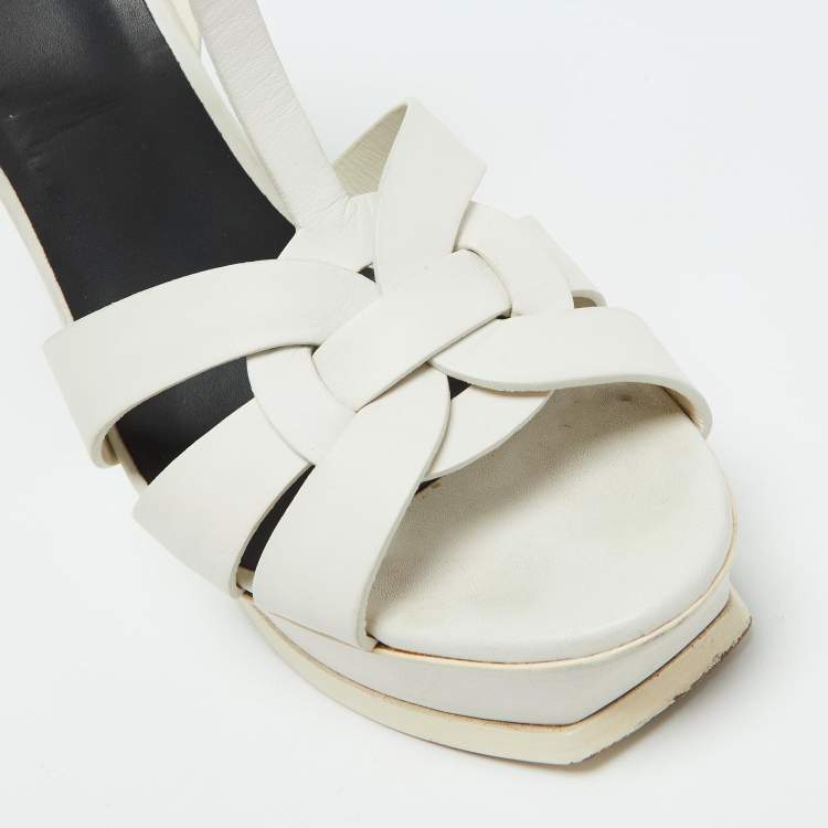 Pre Owned Saint Laurent White Leather Tribute Platform Sandals Size 40