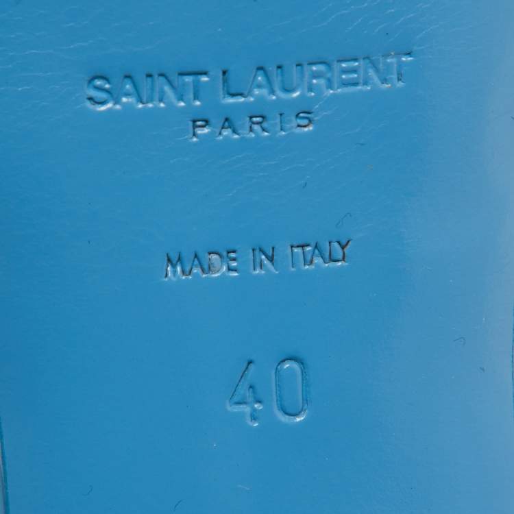 Pre Owned Saint Laurent Blue Patent Leather Tribute Platform Sandals Size 40