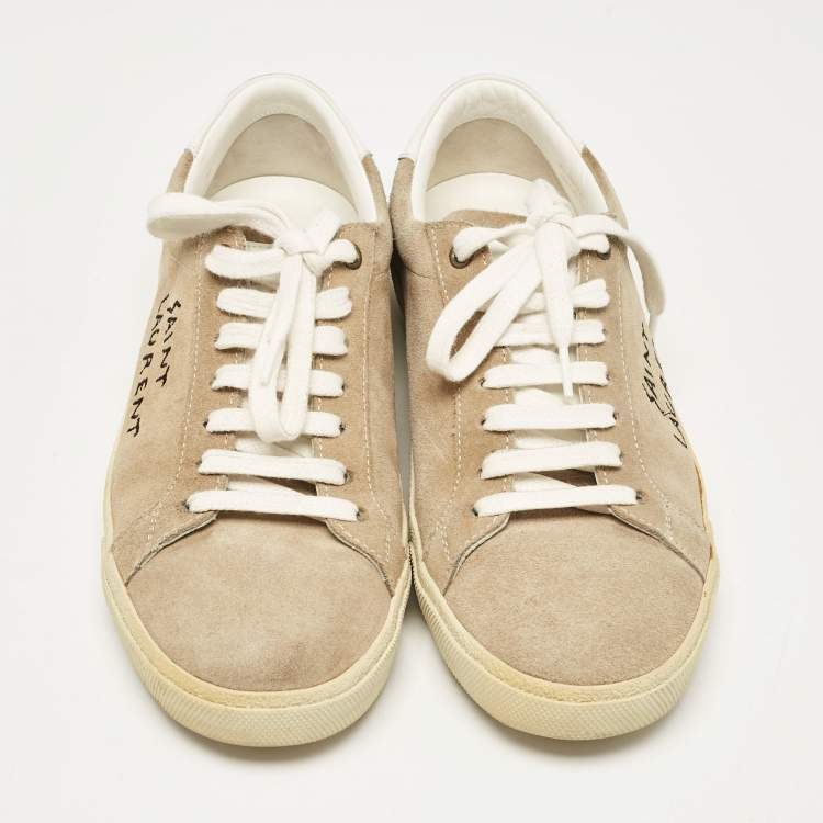 Pre Owned Saint Laurent Beige Leather and Suede Court Classic Sneakers Size 39