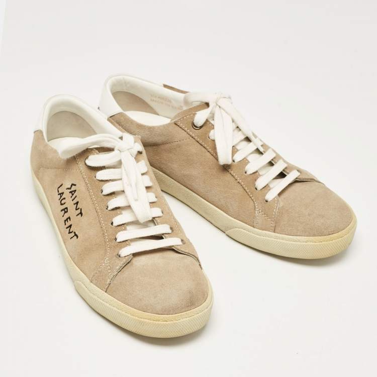 Pre Owned Saint Laurent Beige Leather and Suede Court Classic Sneakers Size 39