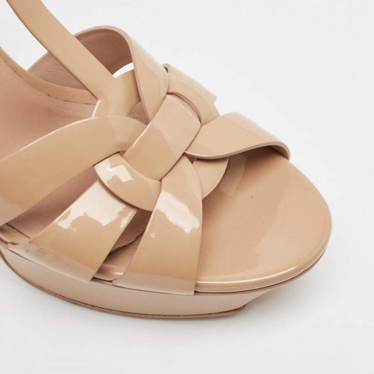 Pre Owned Saint Laurent Beige Patent Leather Tribute Sandals Size 39
