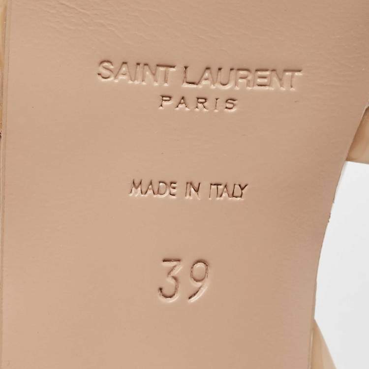 Pre Owned Saint Laurent Beige Patent Leather Tribute Sandals Size 39