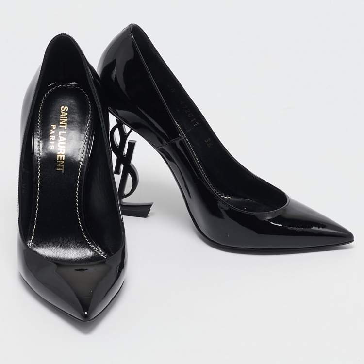 Pre Owned Saint Laurent Black Patent Leather Opyum Pointed Toe Pumps Size 36