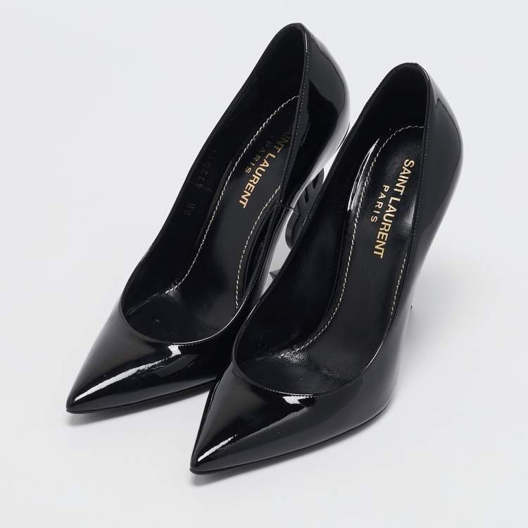 Pre Owned Saint Laurent Black Patent Leather Opyum Pointed Toe Pumps Size 36