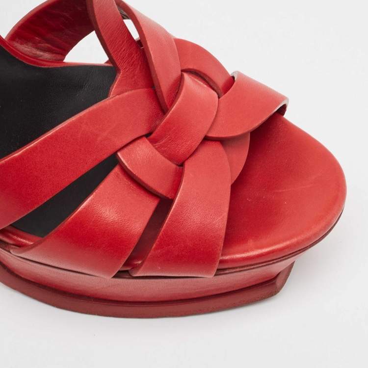 Pre Owned Saint Laurent Red Leather Tribute Platform Sandals Size 39