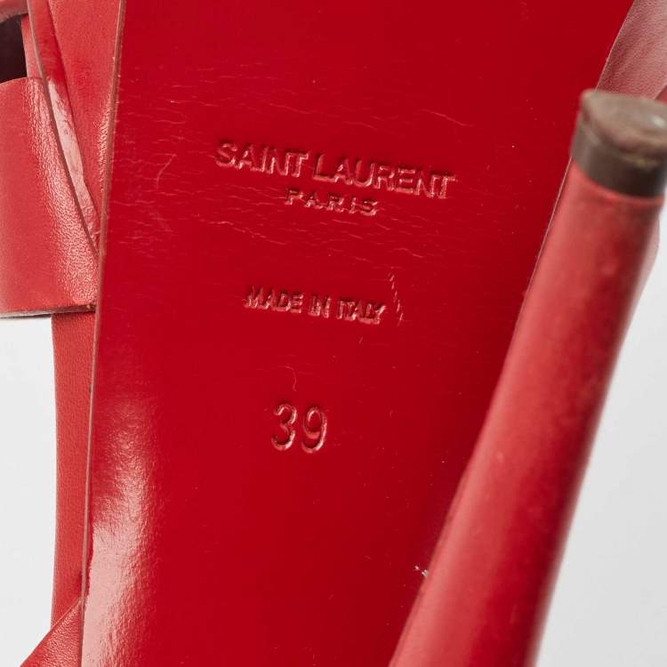 Pre Owned Saint Laurent Red Leather Tribute Platform Sandals Size 39