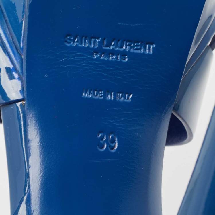 Pre Owned Saint Laurent Blue Patent Leather Tribute Platform Sandals Size 39