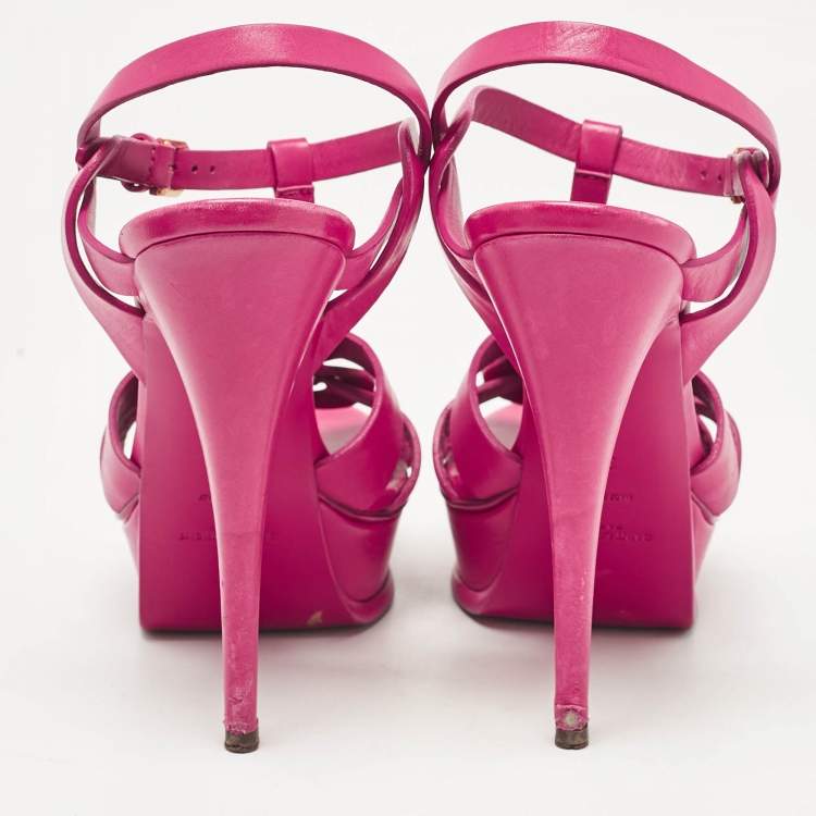 Pre Owned Saint Laurent Pink Leather Tribute Platform Sandals Size 39