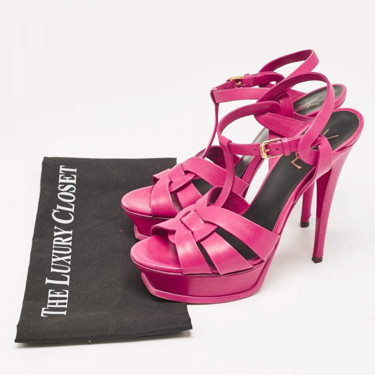 Pre Owned Saint Laurent Pink Leather Tribute Platform Sandals Size 39