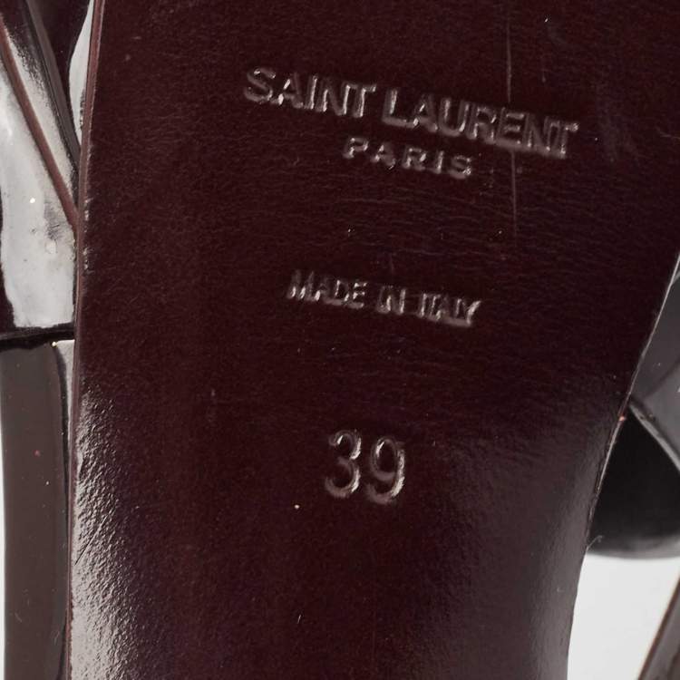 Pre Owned Saint Laurent Dark Burgundy Patent Leather Tribute Platform Sandals Size 39