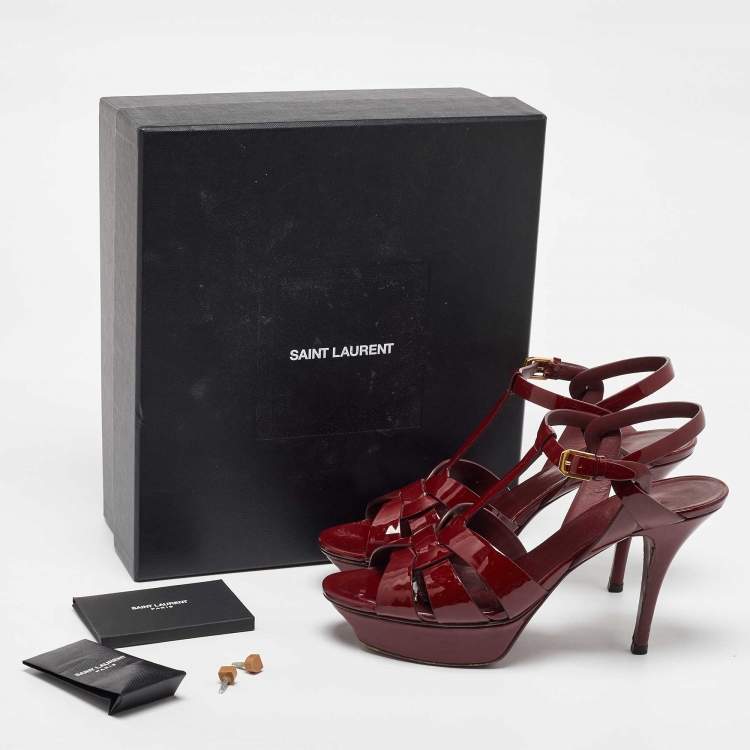 Pre Owned Saint Laurent Burgundy Patent Leather Tribute Platform Sandals Size 39