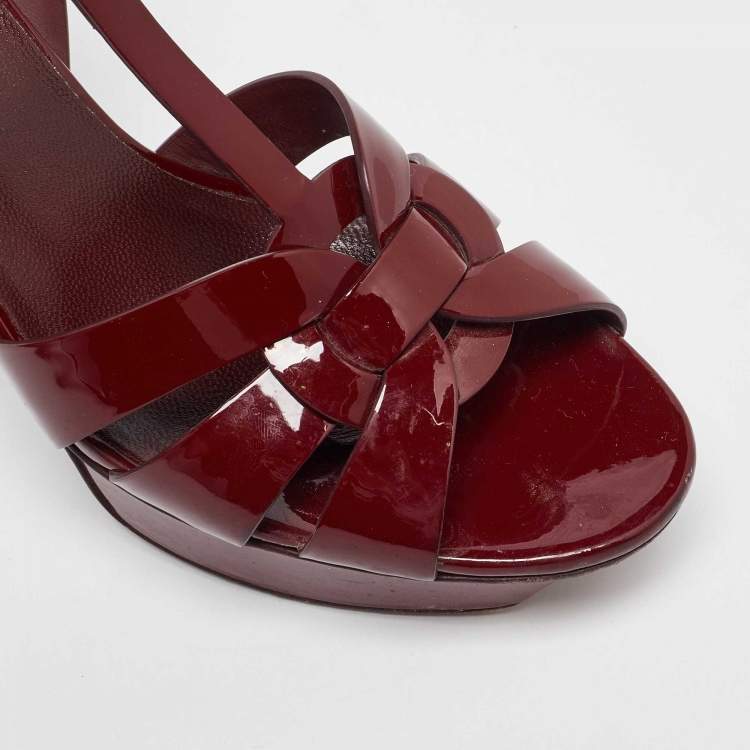 Pre Owned Saint Laurent Burgundy Patent Leather Tribute Platform Sandals Size 39