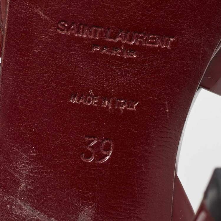 Pre Owned Saint Laurent Burgundy Patent Leather Tribute Platform Sandals Size 39